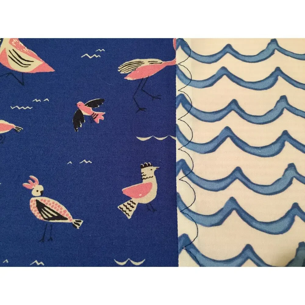 Handmade Pillowcase Set: Pink Shorebirds & Blue Waves